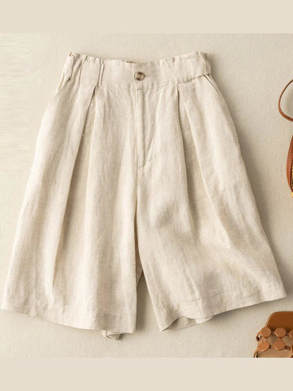 Pure Color Wide-leg Casual Linen Shorts