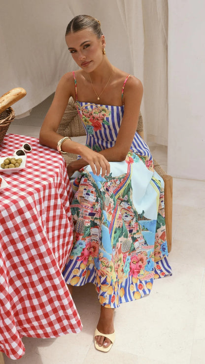 Clara Maxi Dress - Positano Blue
