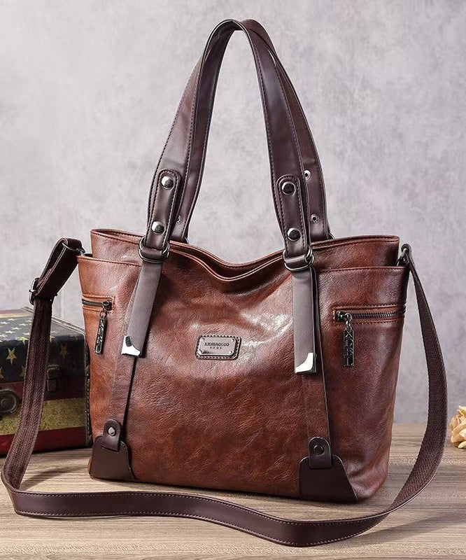Modern Brown Large Capacity Calf Leather Shoulder Bag