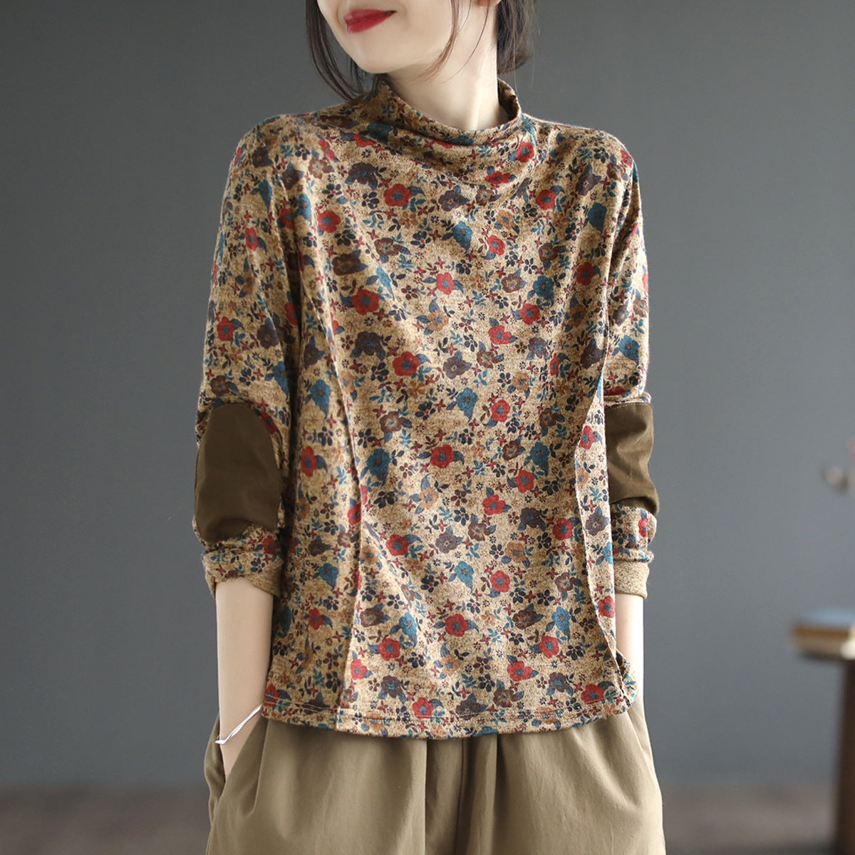 Artistic Print Knitted Vintage Floral T-Shirt