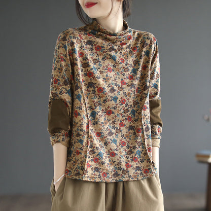 Artistic Print Knitted Vintage Floral T-Shirt