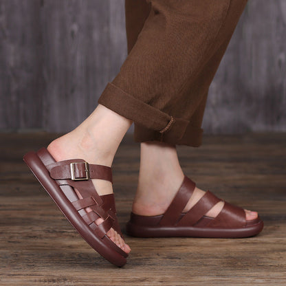 2022 Retro Leather Velcro Slippers Sandals