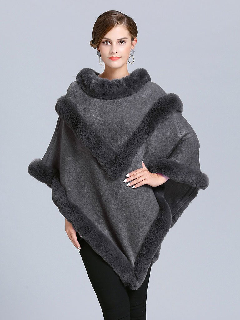 Women Coat Cape Peacoat Faux Fur Collar Poncho