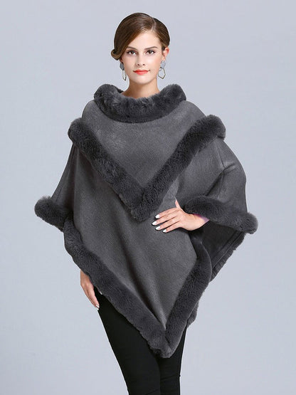Women Coat Cape Peacoat Faux Fur Collar Poncho