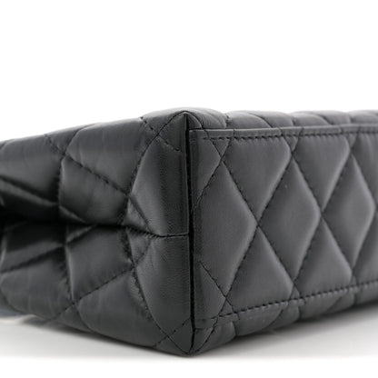 Shiny Aged Calfskin Quilted Nano Kelly Shopper Black
