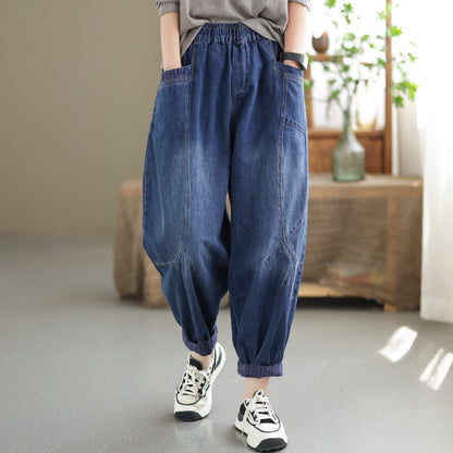 Summer Autumn Loose Casual Retro Patchwork Cotton Jeans