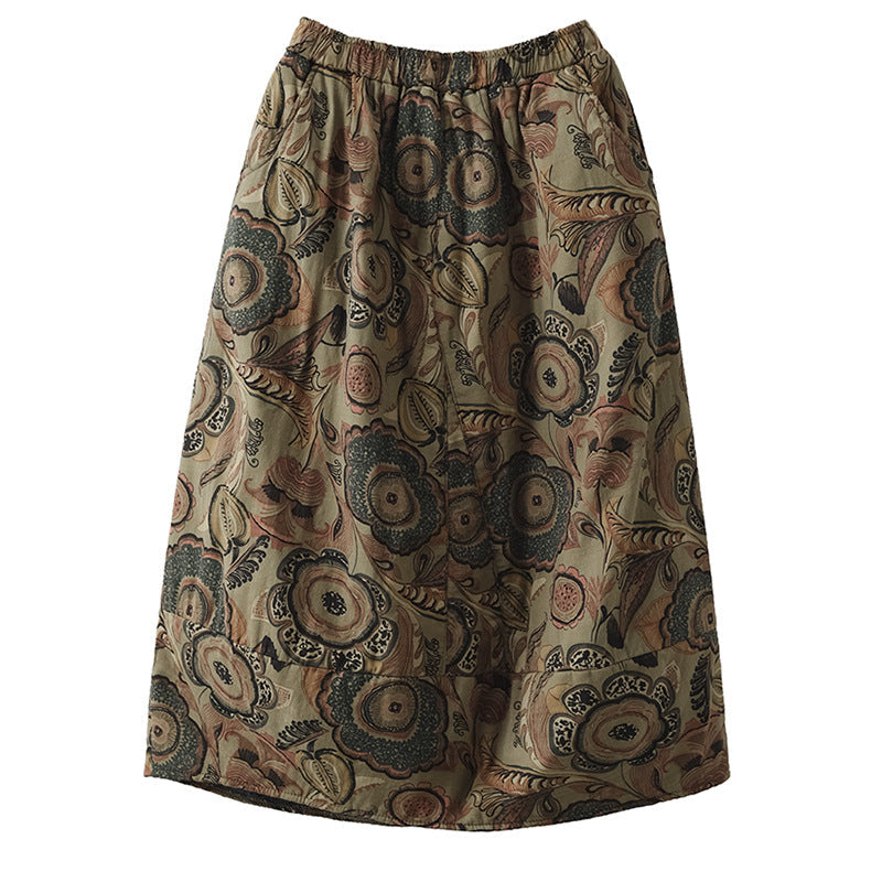 Ethnic Style Padded Quilted Printed Skirt