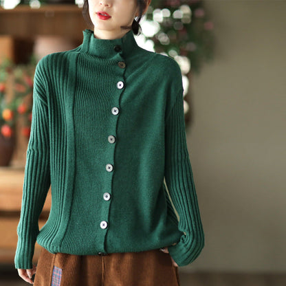 Color-Block Long-Sleeved Knitted Elastic Slim Sweater