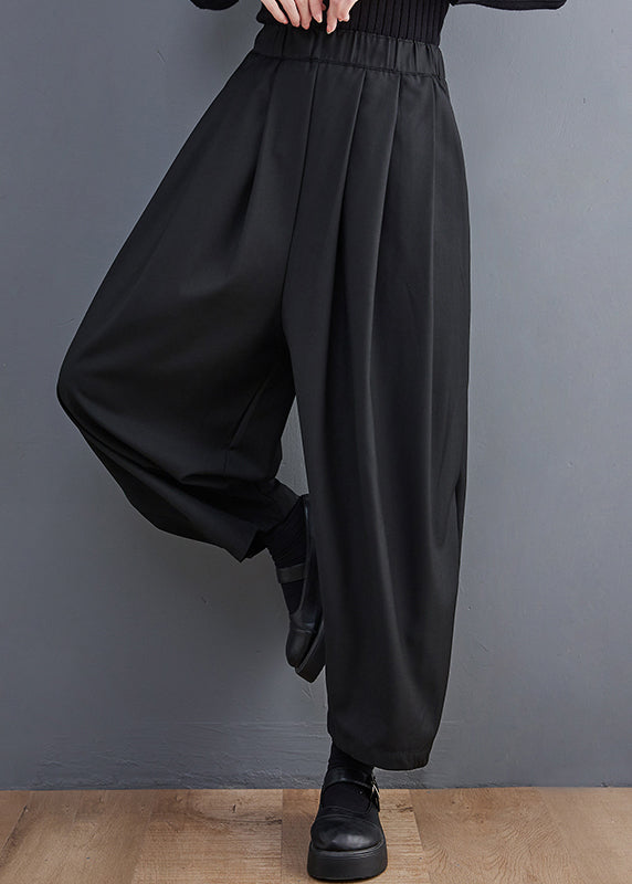 Casual Grey Pockets Elastic Waist Cotton Crop Pants Spring