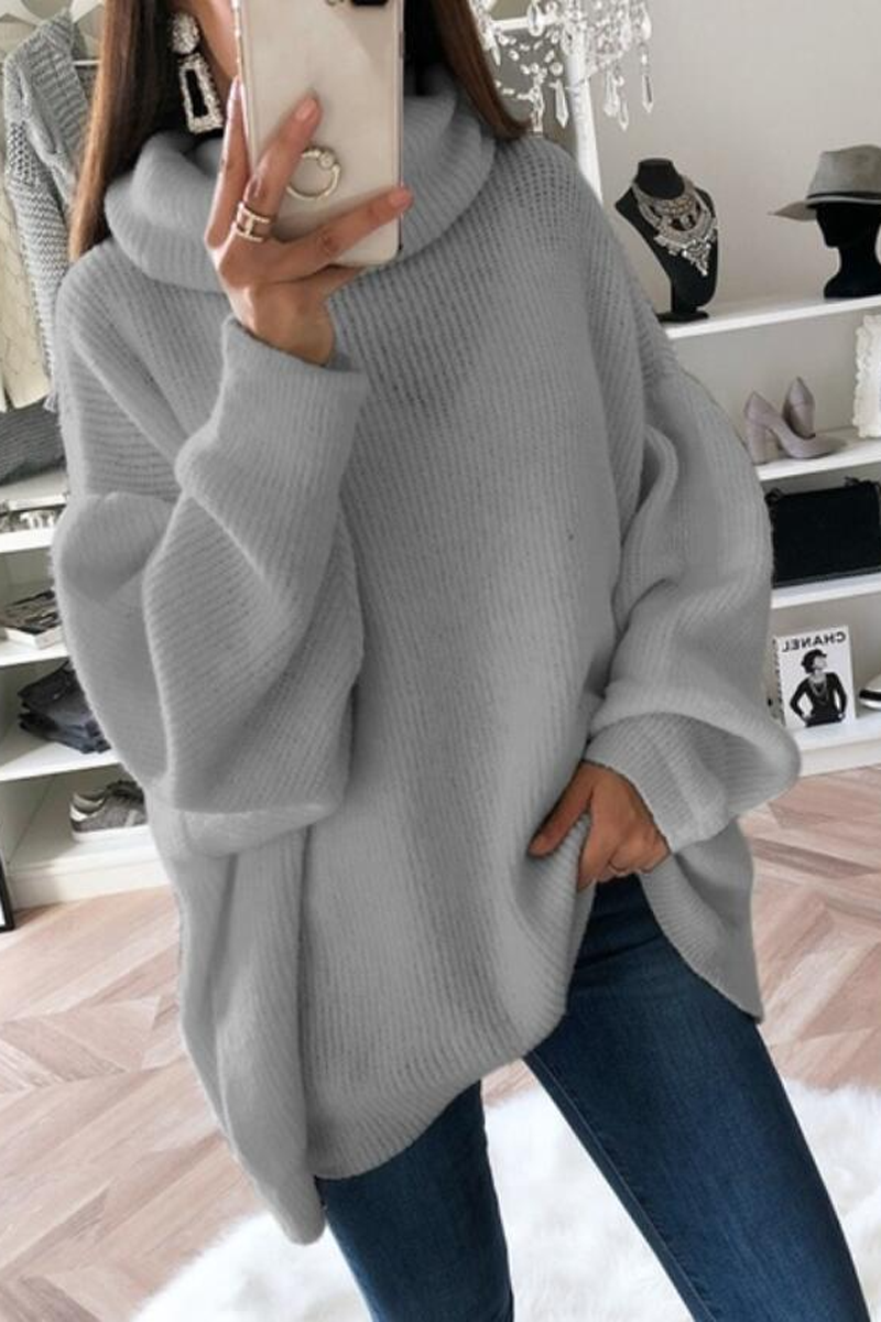 Solid Color Turtleneck Knit Sweater