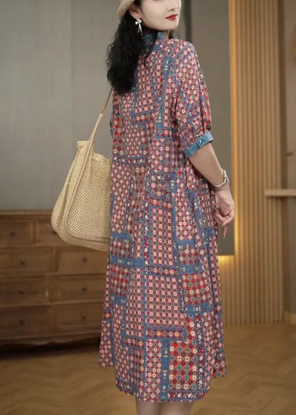 Chic Ruffled Print Cotton A Line Dress Summer