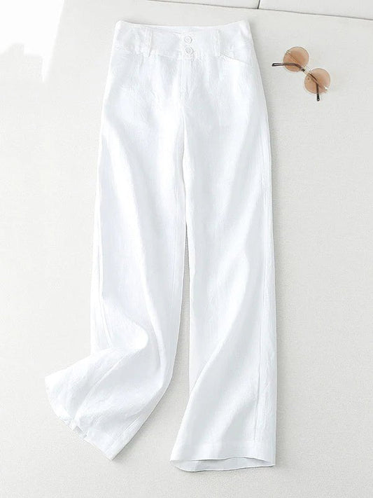 Loosen Solid Color Casual Wide Leg Linen Pants