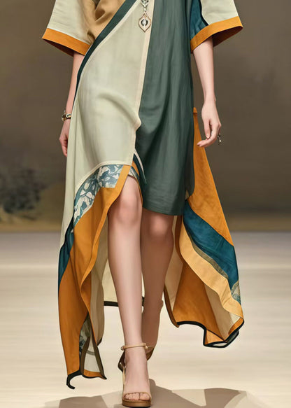 Women Colorblock Asymmetrical Cotton Maxi Dress Summer