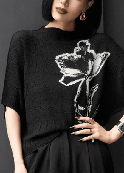 Women Beige Print Wrinkled Cotton T Shirts Batwing Sleeve