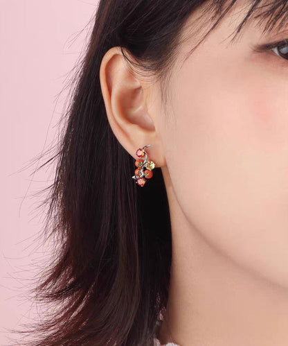 Casual Red Copper Overgild Zircon Dripping Glaze Tomato Stud Earrings