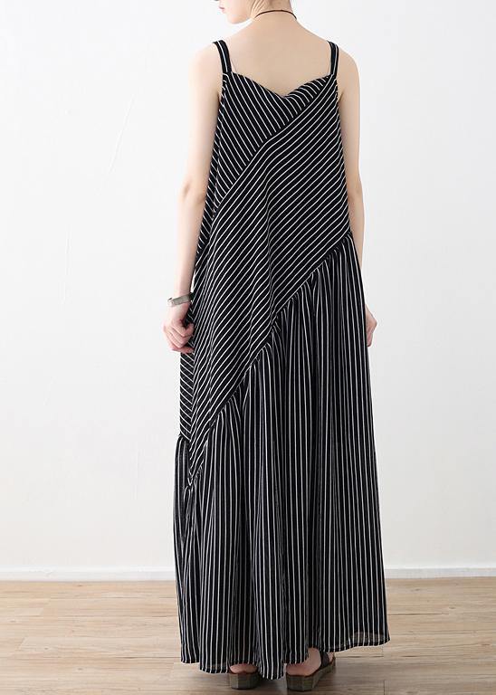 Women black striped chiffon clothes Boho Outfits Spaghetti Strap asymmetric Robe Summer Dresses