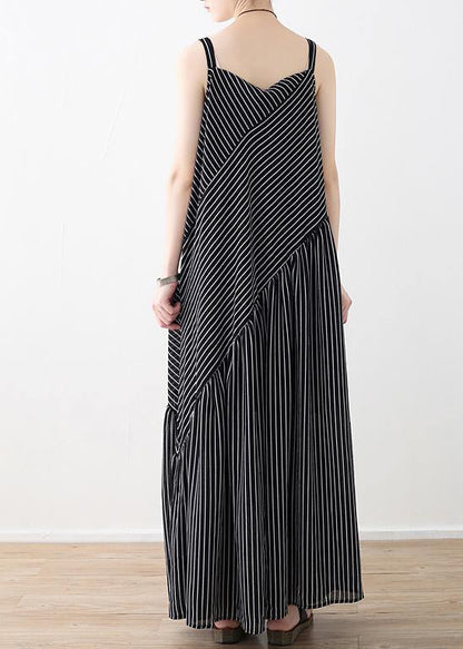 Women black striped chiffon clothes Boho Outfits Spaghetti Strap asymmetric Robe Summer Dresses