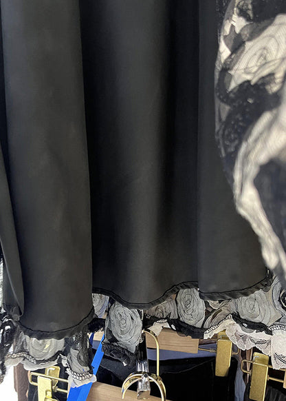 Plus Size Black High Waist Floral Tulle Maxi Skirt Spring