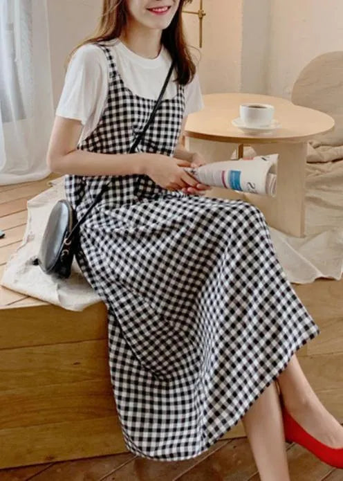 Simple plaid cotton clothes For Women Spaghetti Strap Maxi summer Dress