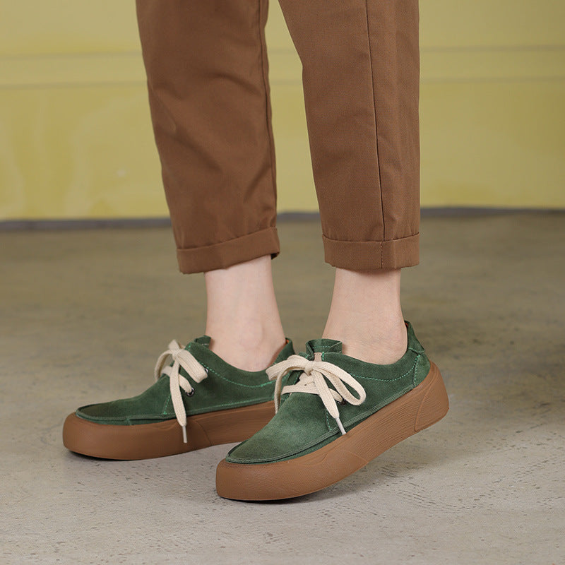 Autumn Retro Solid Leather Flat Casual Shoes