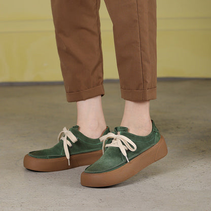 Autumn Retro Solid Leather Flat Casual Shoes