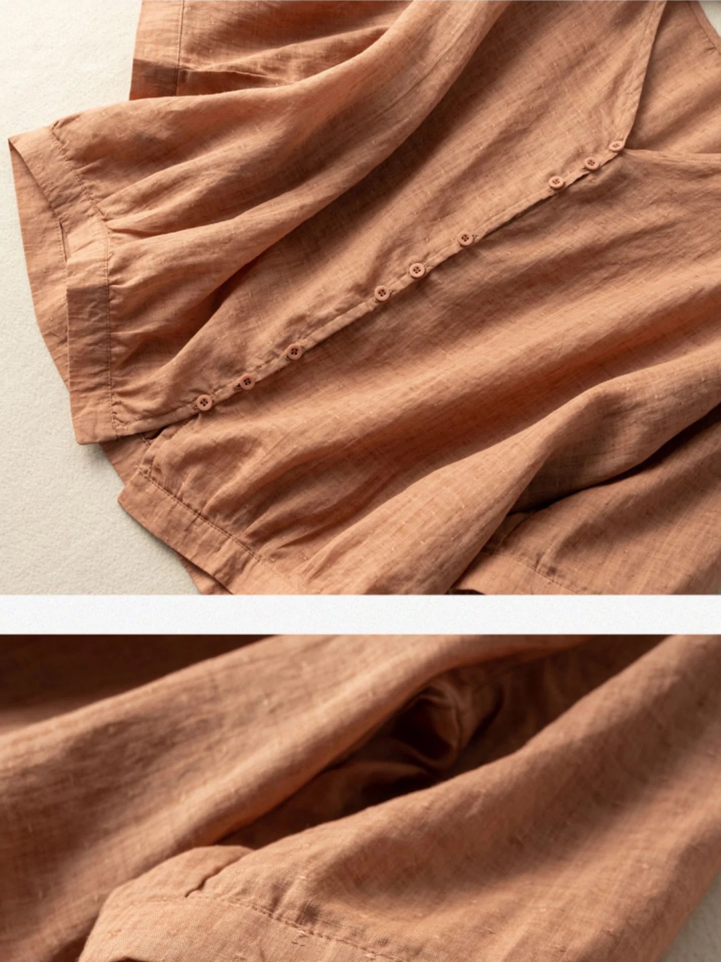 Pure Color V Neck 3/4 Sleeve Casual Linen Shirt Top
