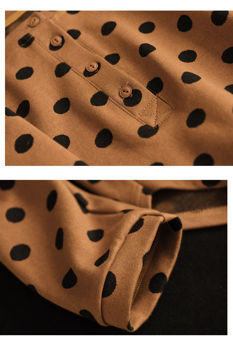 Vintage Polka-Dot Print Top-Paneled Cotton T-Shirt