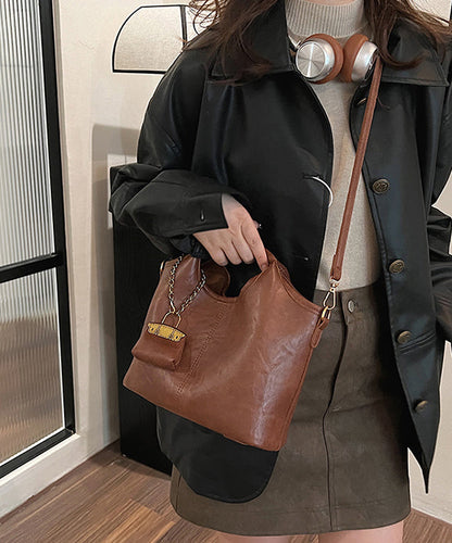 Stylish Coffee Versatile Faux Leather Bucket Bag