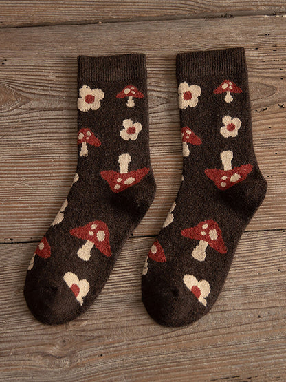 6 Pairs Women Winter Warm Mid Tube Thickened Wool Socks