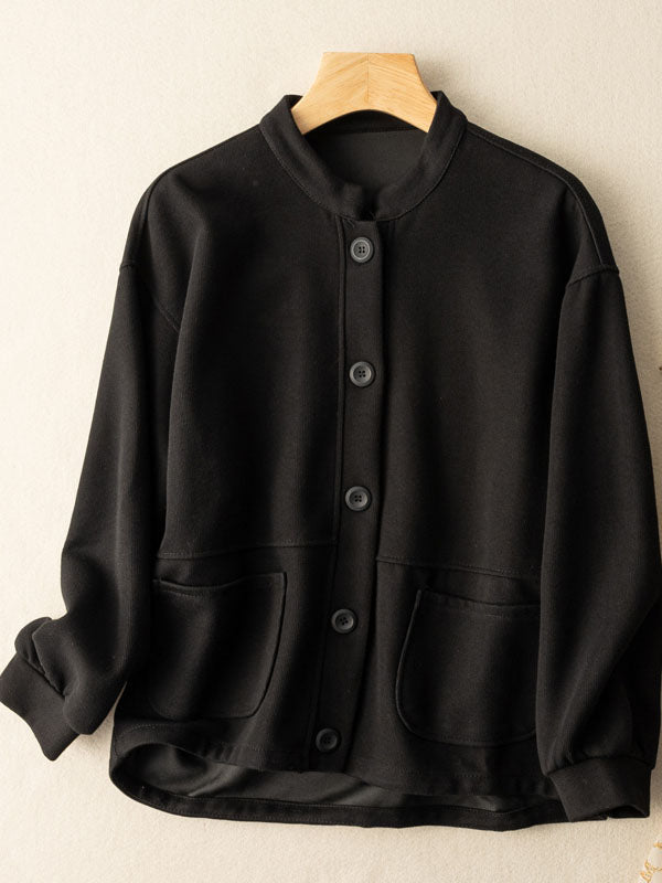 100% Natural Fabric Pure Color Buttoned Casual Coat