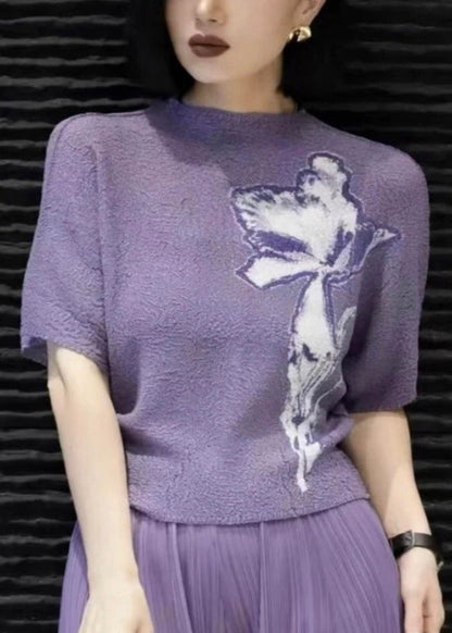 Women Beige Print Wrinkled Cotton T Shirts Batwing Sleeve