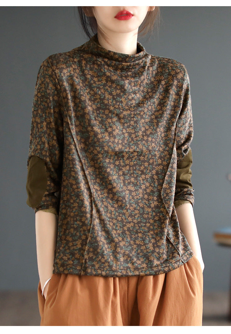 Artistic Print Knitted Vintage Floral T-Shirt