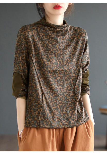 Artistic Print Knitted Vintage Floral T-Shirt