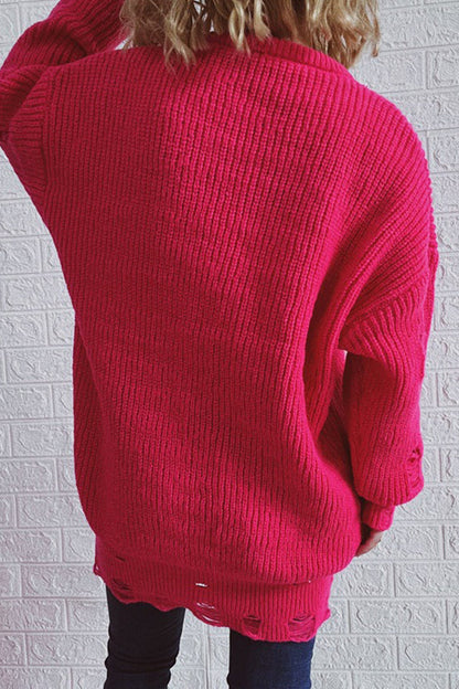 Street Solid Ripped O Neck Tops