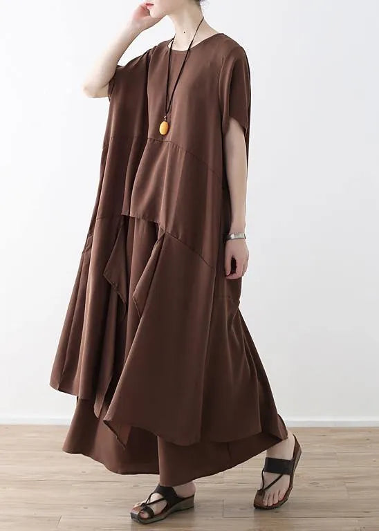 French chocolate Casual Catwalk asymmetric tops and wide leg pants loose Summer