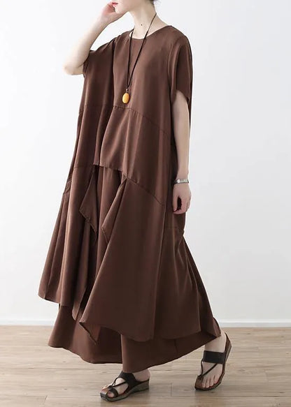 French chocolate Casual Catwalk asymmetric tops and wide leg pants loose Summer
