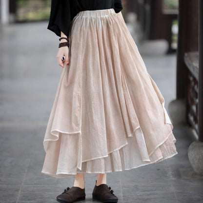 Cotton Linen Cozy Solid Patchwork Casual Skirt