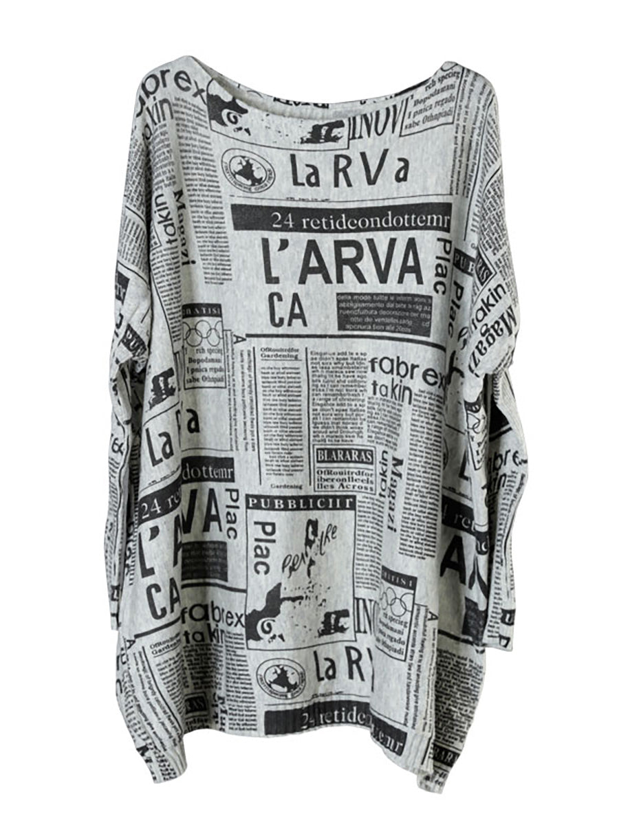 Plus Size - Women Autumn Loose Letter Printed Sweater