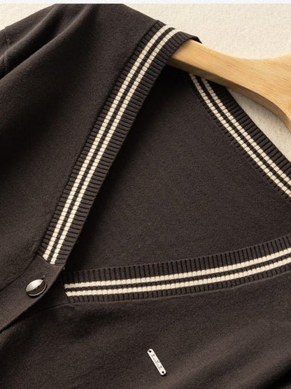 Knitwear Thin Section Literary Retro Wild Loose Striped Jacket In One-Size