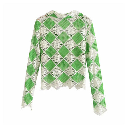 Flower Crochet top short cut out sweater