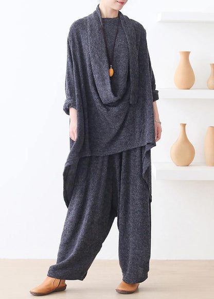 Bohemian o neck asymmetric tunic top Outfits gray shirts