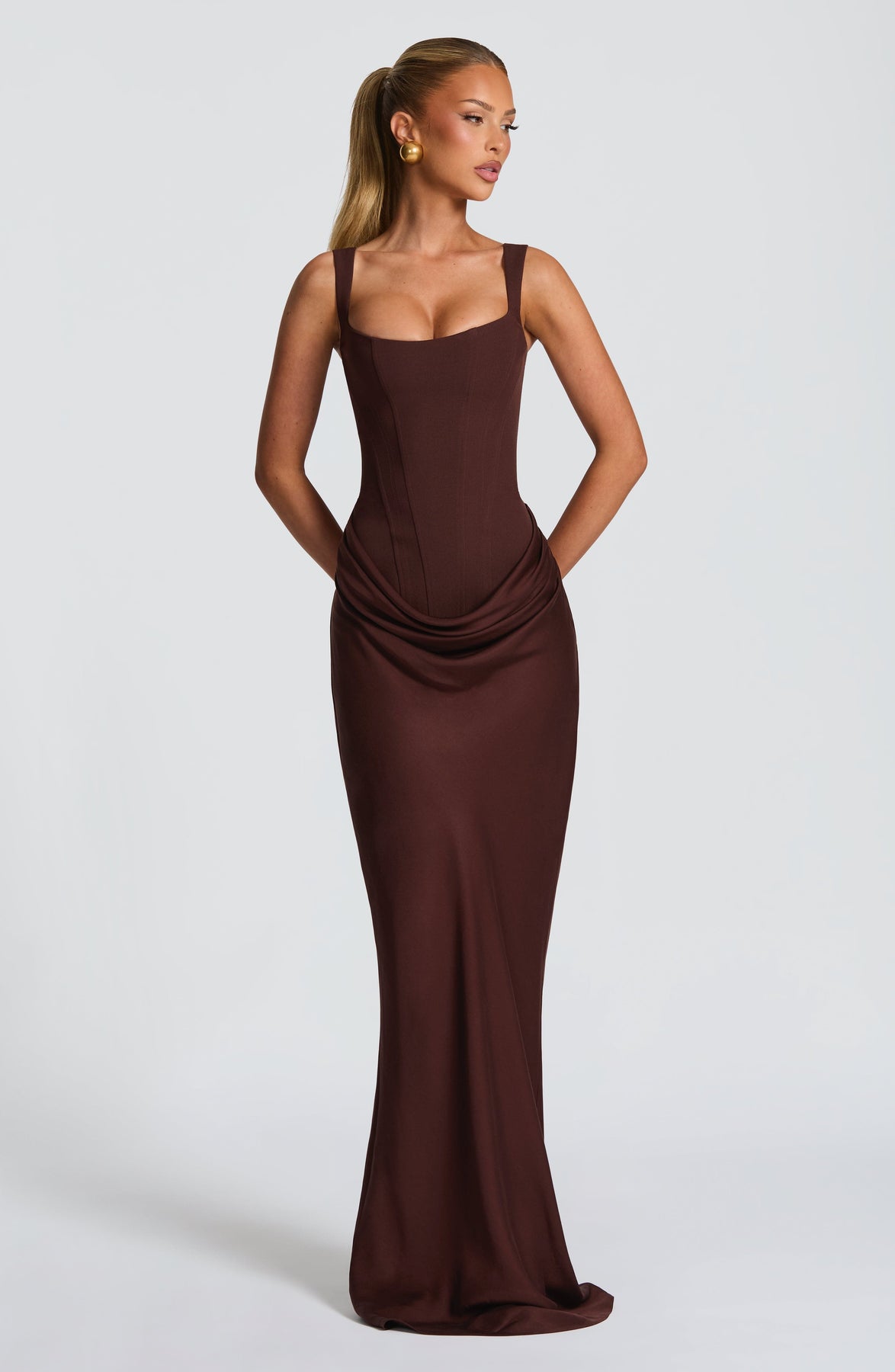 Sexy U Collar Waist Solid Color Fishtail Skirt