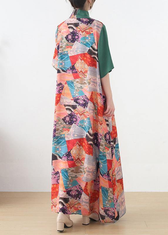 Beautiful Green Patchwork Print Vacation Summer Chiffon Dress