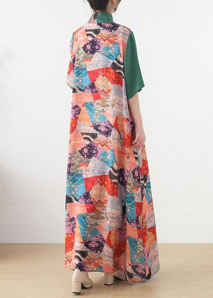 Beautiful Green Patchwork Print Vacation Summer Chiffon Dress