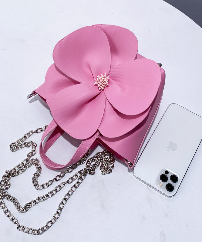 Retro Pink 3D Flower Decorated Faux Leather Evening Bag