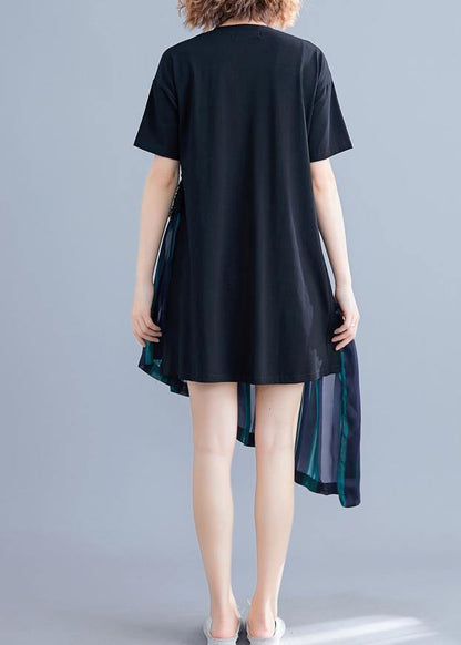 Chic o neck patchwork quilting clothes blue striped Dresses summer