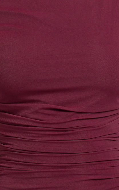 Judee Midi Dress - One Shoulder High Side Split Dress in Wine