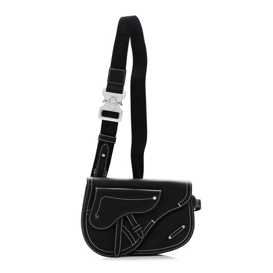 X KAWS Grained Calfskin Saddle Pouch Black