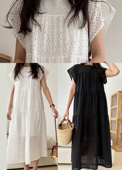 Women White Embroidered Cotton Party Dress Summer