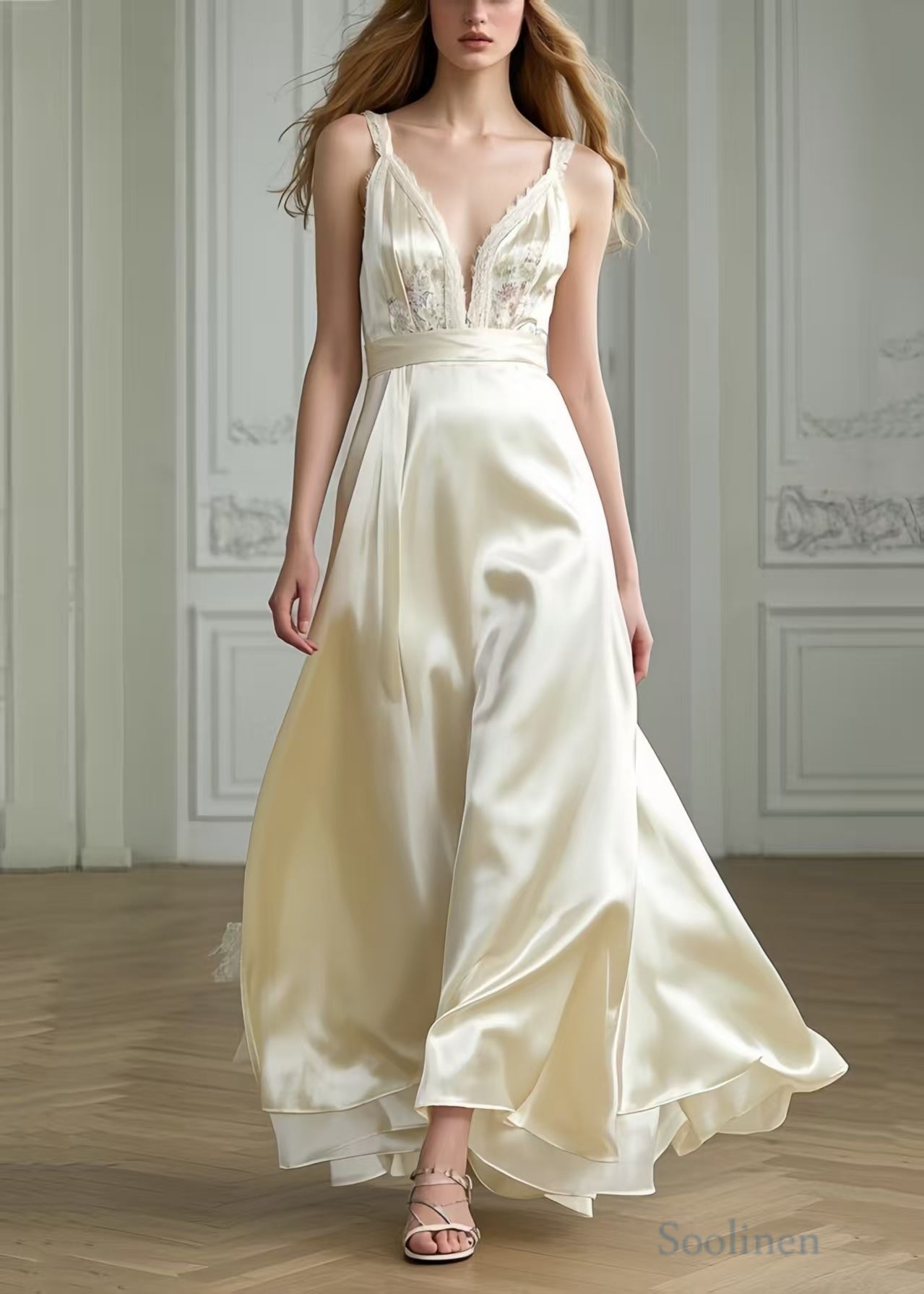 Women Milk White Exra Large Hem Draping Silk Party Dresses Summer